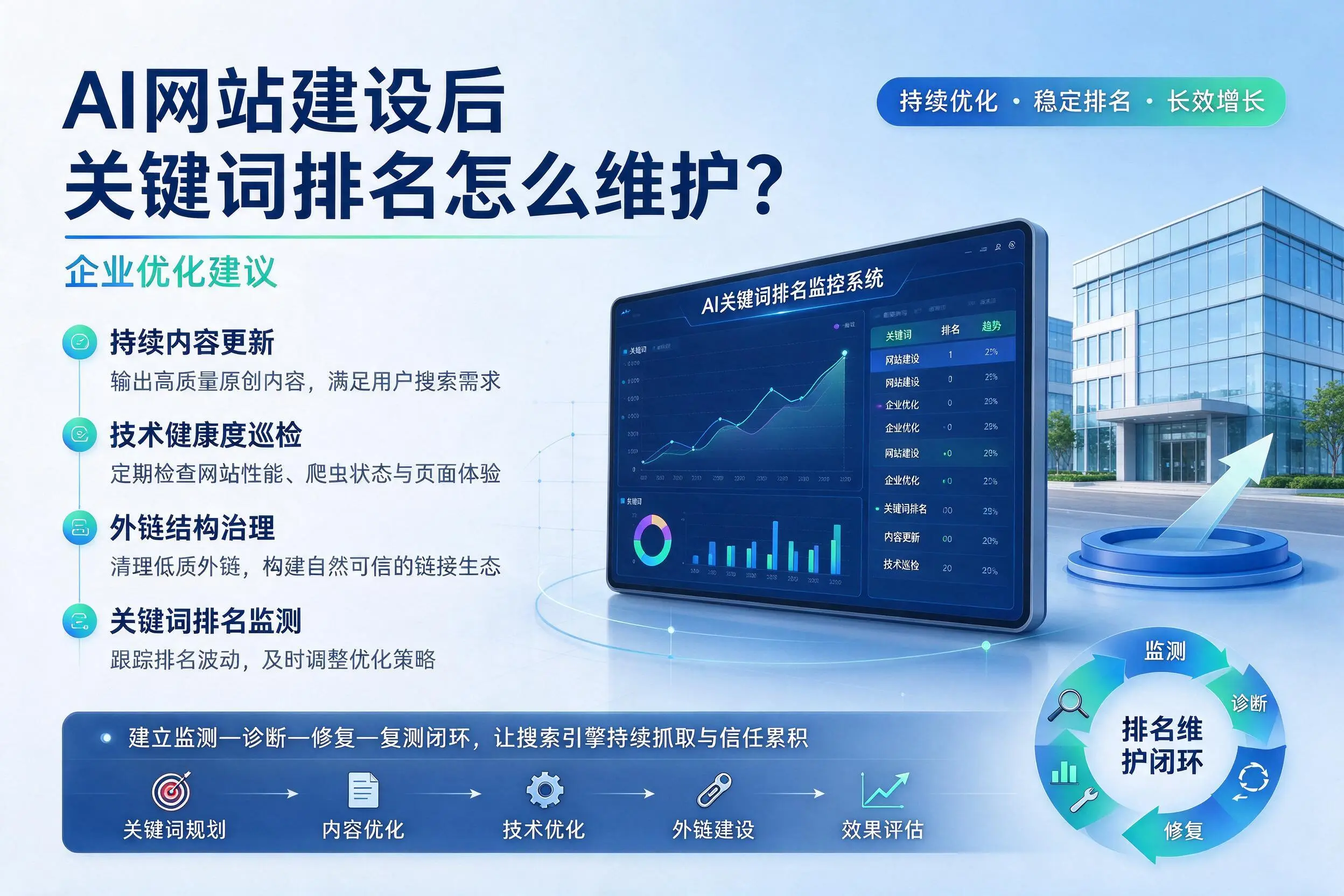 AI网站建设后关键词排名怎么维护?平顶山企业优化建议