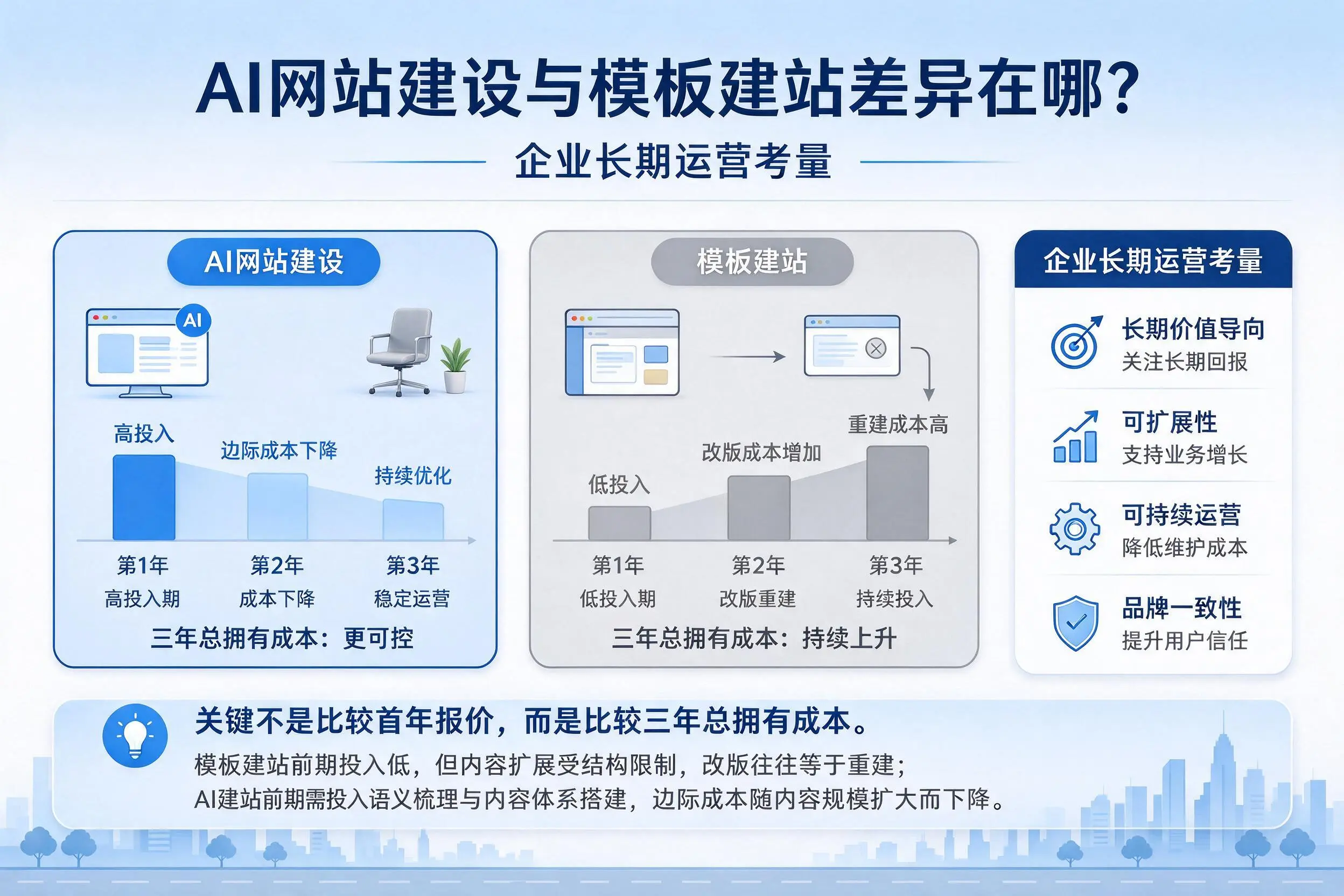 AI网站建设与模板建站差异在哪?平顶山企业长期运营考量